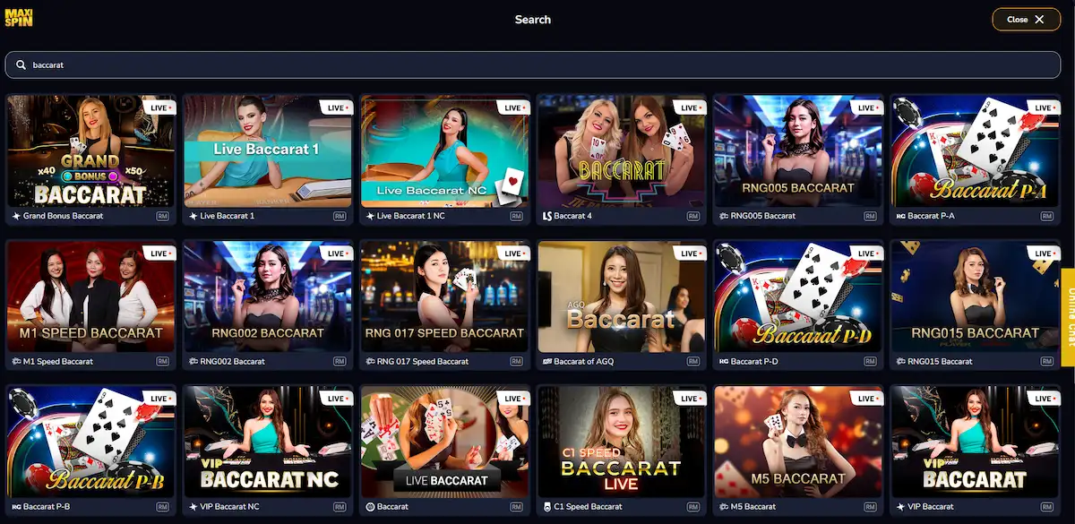 Maxispin live baccarat table streamed by Evolution Gaming
