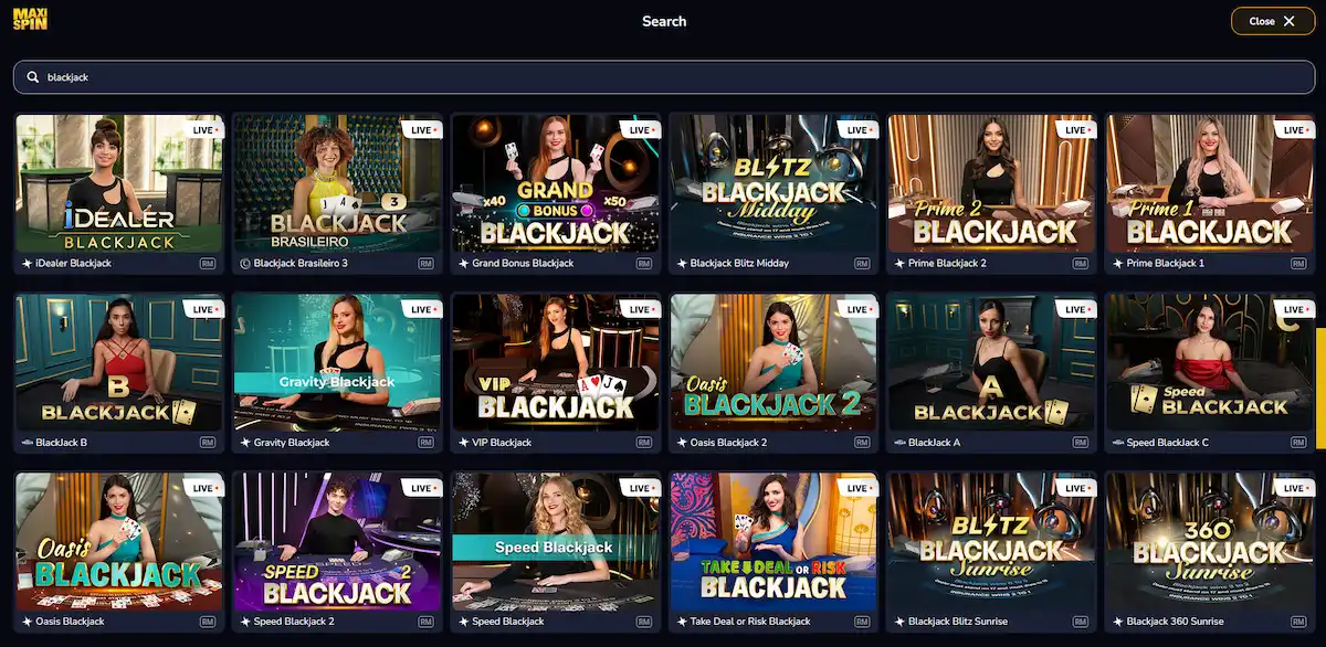 Maxispin live blackjack table with real dealer streamed by Evolution Gaming
